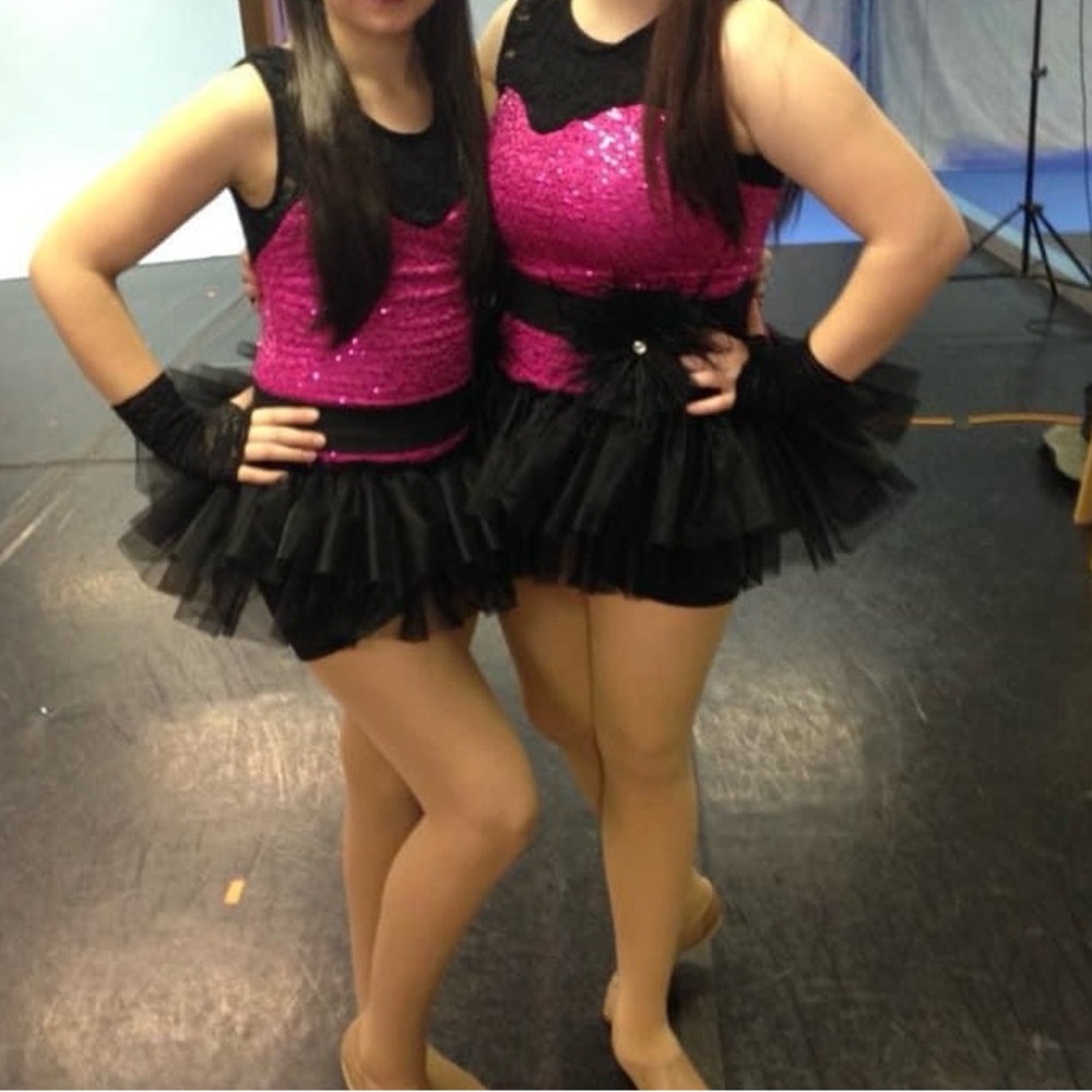Weissman dance performance costume, pink and black, jazz tap, sequin